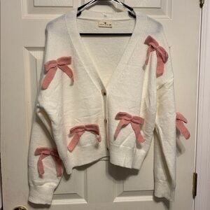NEW White and Pink Bow Cardigan